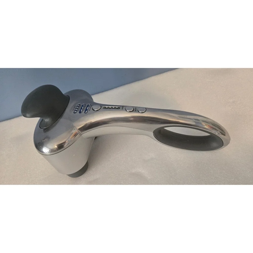 Brookstone Percussion Handheld Massager Silver 13326 5 Speed 3 Program no Cord